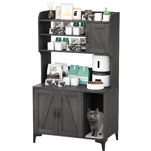 Grey Wood Cat Litter Box Enclosure with Shelf Storage M187
