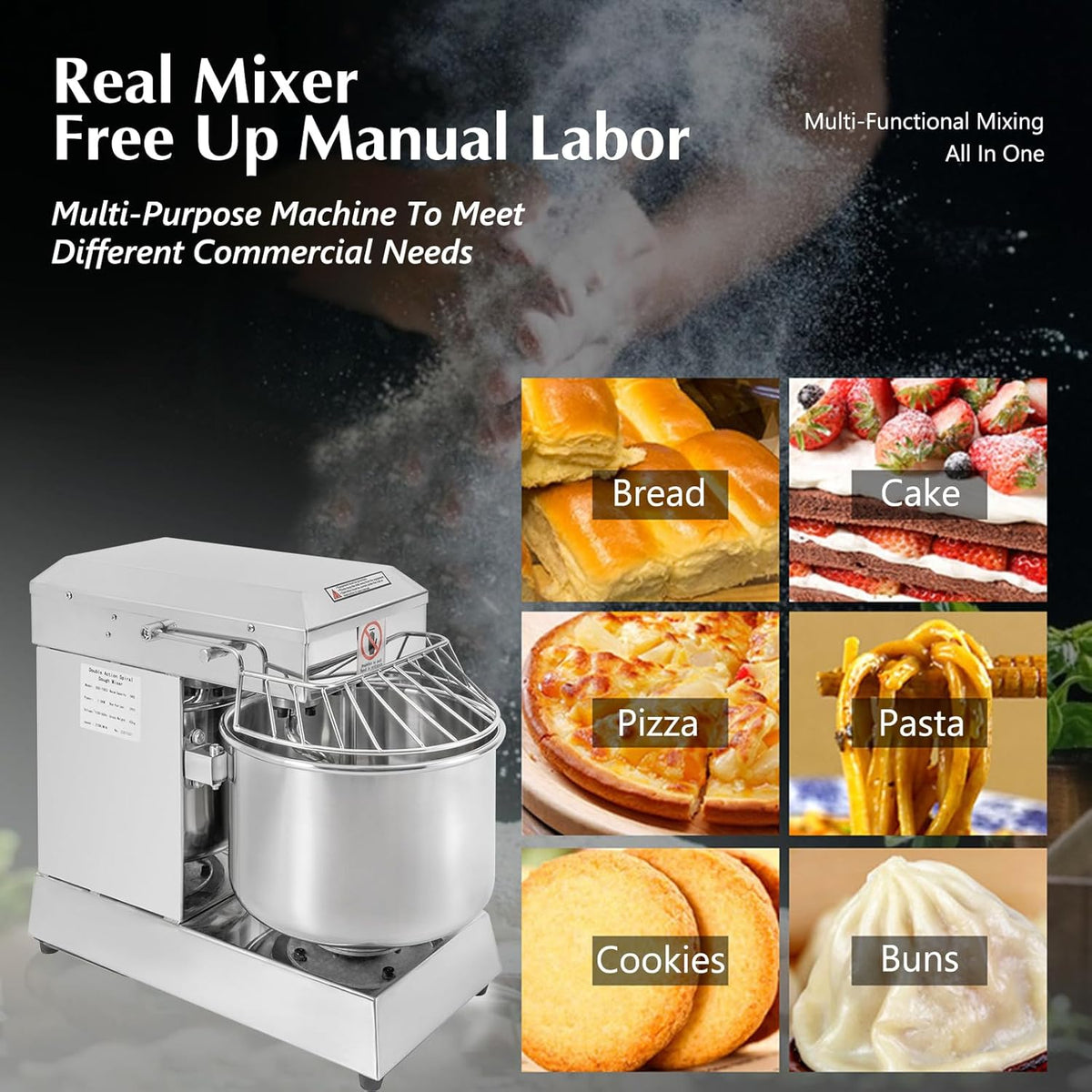 10.5Qt 1000W Spiral Mixer with Stainless Steel Bowl D332