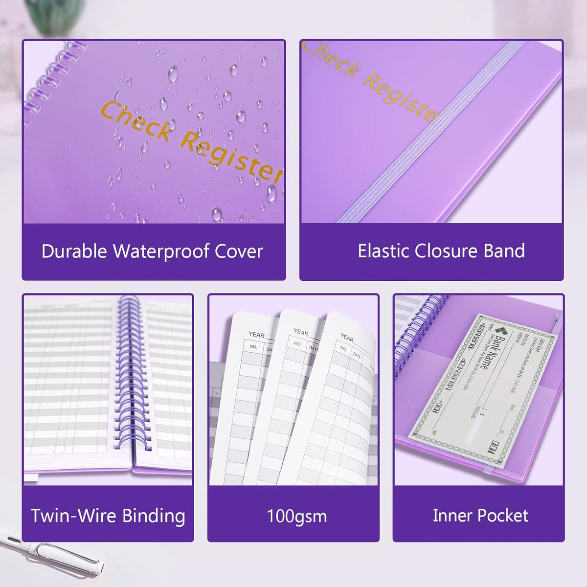 Purple Double Spiral Check Register Book H82074