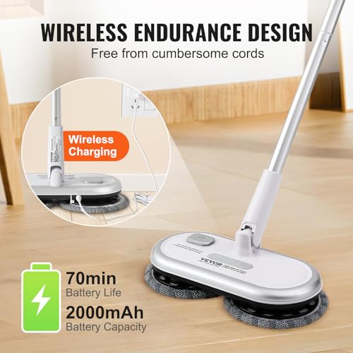 Cordless Electric Spin Mop with Dual Spinning Mop Heads, 4 Microfiber Pads & 2 Floor Scrubber Pads H602577