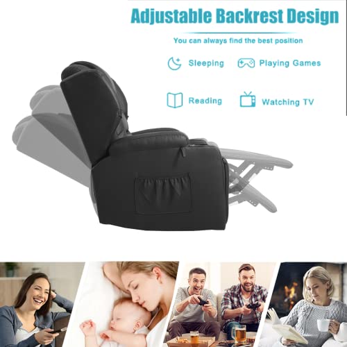 Swivel Rocker Recliner, Manual Glider Recliner Chairs, Upholstered Swivel Single Sofa Seat with Cup Holders, Side Pockets, Pillow L783