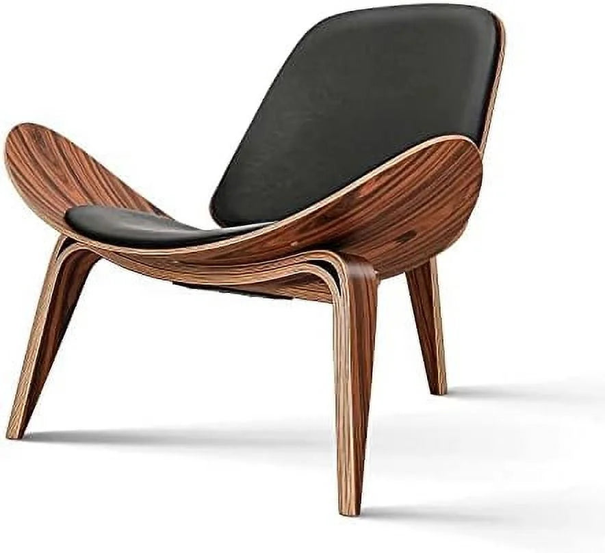 Mid Century Modern Shell Lounge Chair PU Leather Tripod Plywood Accent Chair B919084