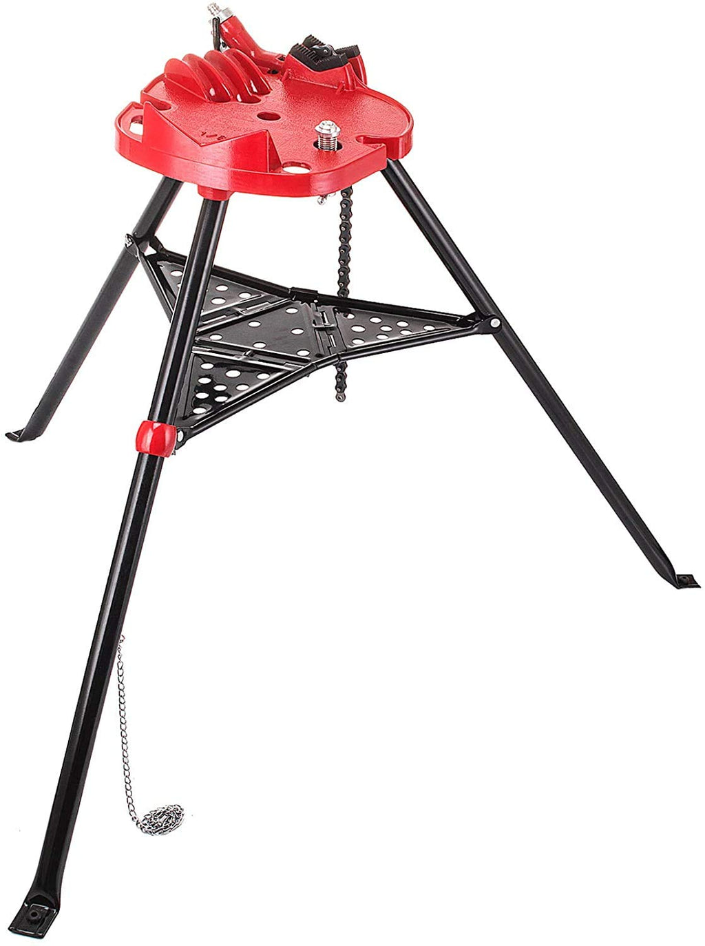 Tripod Pipe Chain Vise with Pipe Stand, Portable Foldable Steel Legs, Tool Tray W837818
