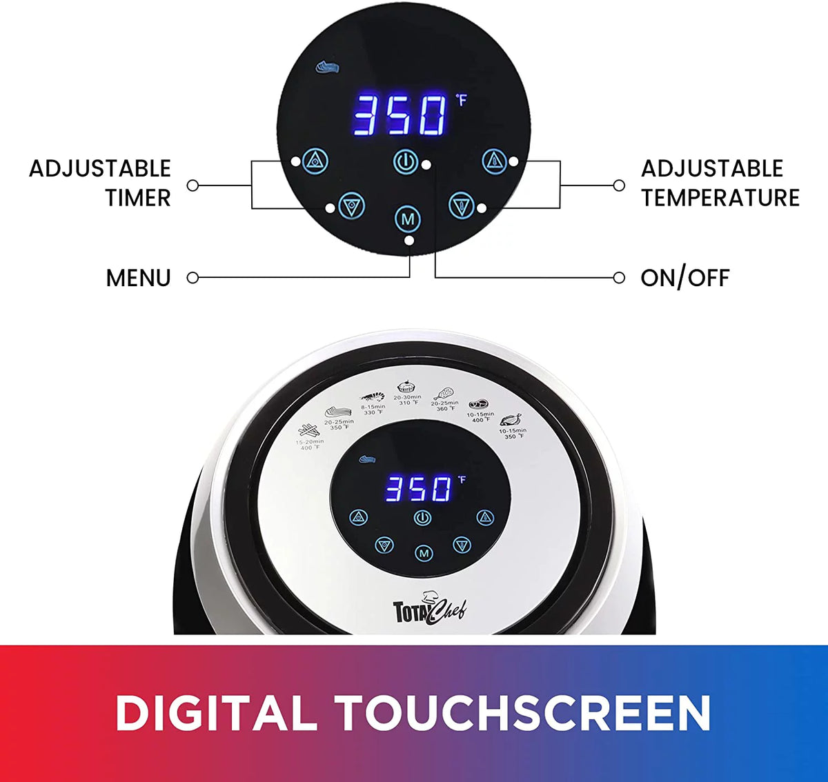 Large Electric Air Fryer Oven 3.8QT/3.6L Digital Touchscreen Non-Stick Basket Black and Silver Z774