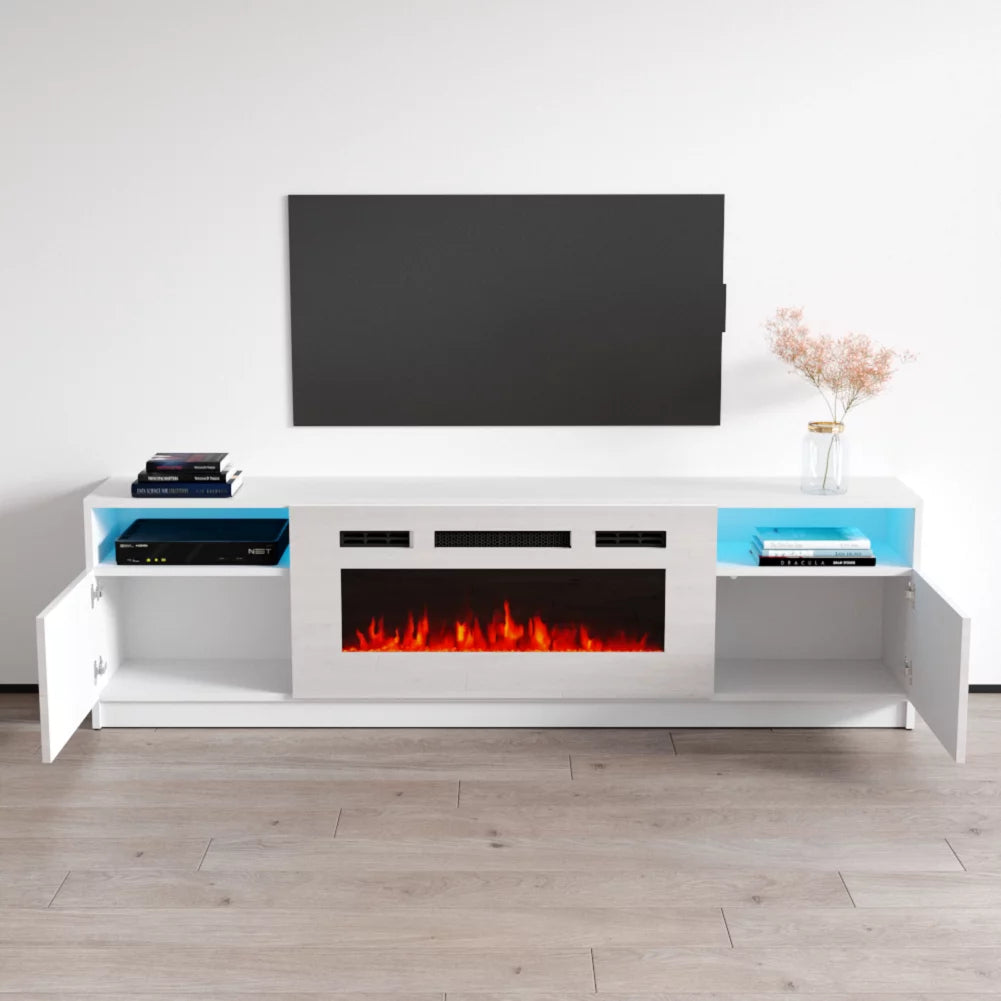 79" High Gloss Fireplace TV Stand with Storage Cabinets and LED Lights X58578