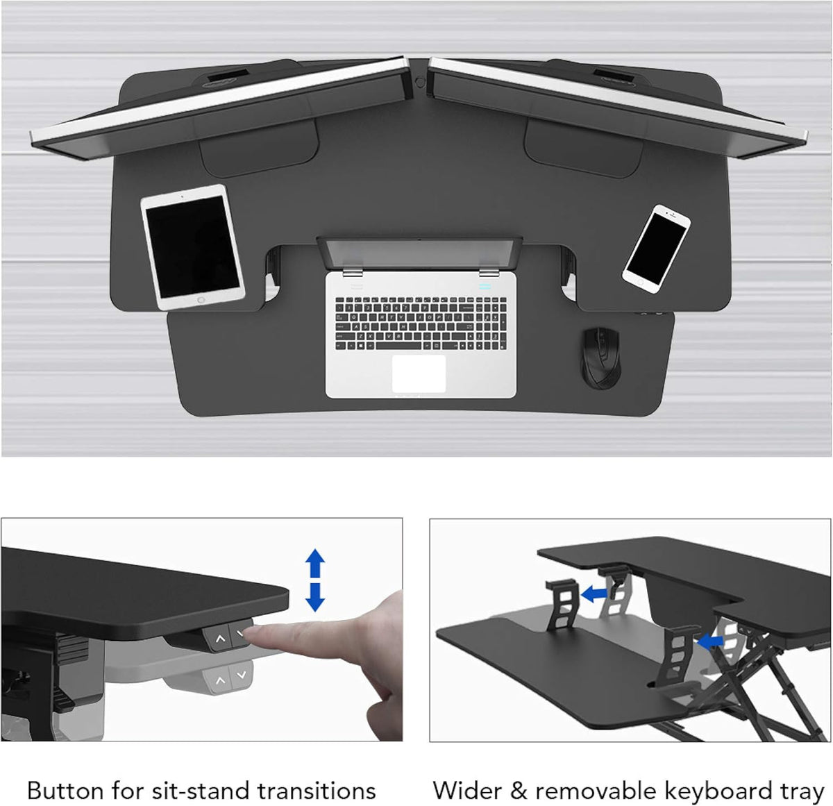 Electric Standing Desk Converter with Quick Release Keyboard Tray E29703