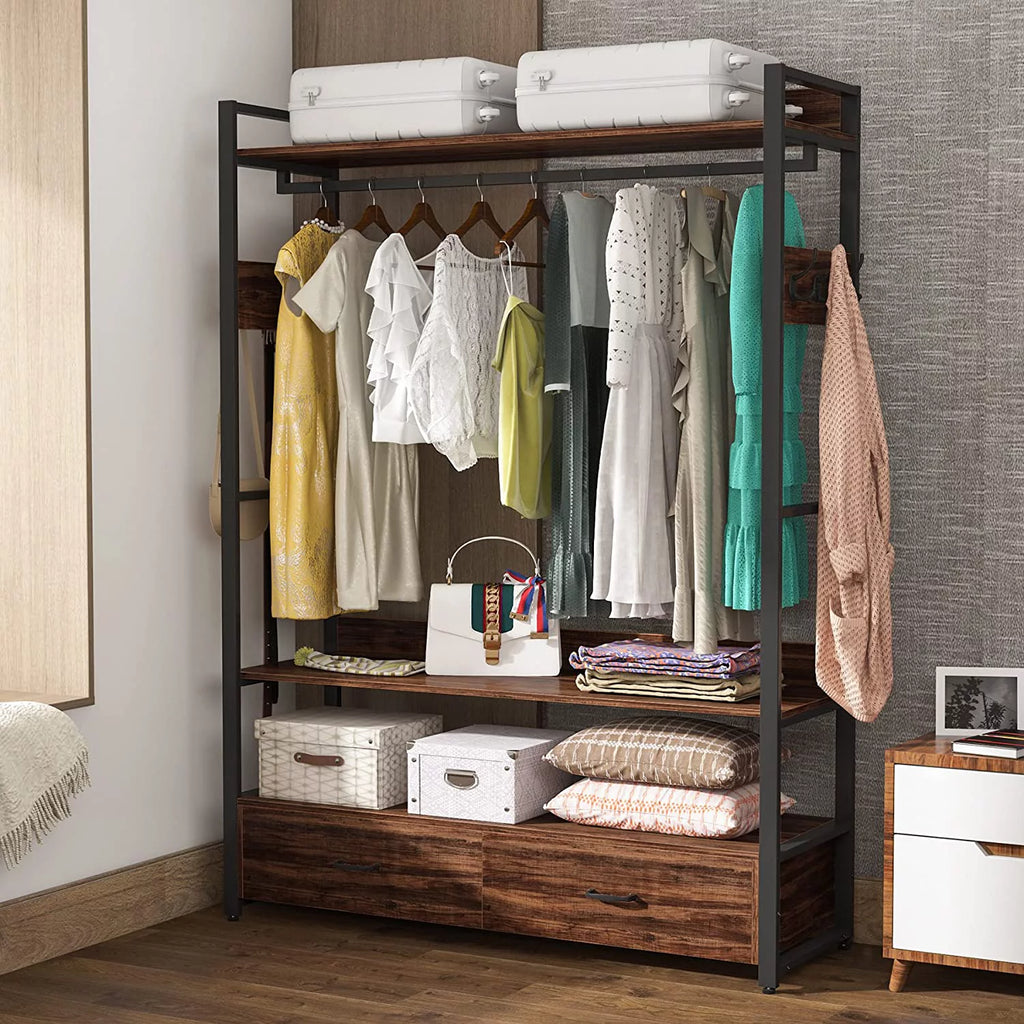 47 inches Clothes Rack with Drawer and Hooks O50942