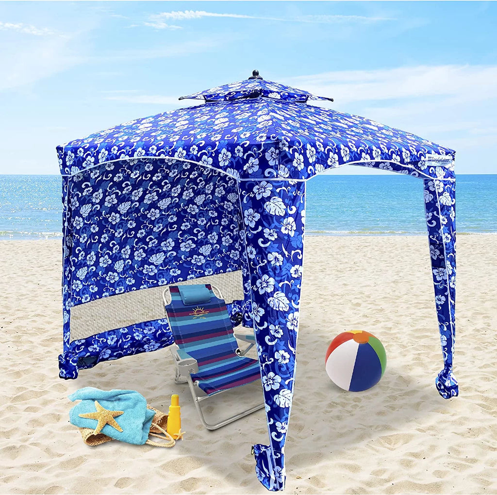 Beach Cabana Tent Shelter 2-3 Person Pop Up Canopy Umbrella Blue Flowers Z961561