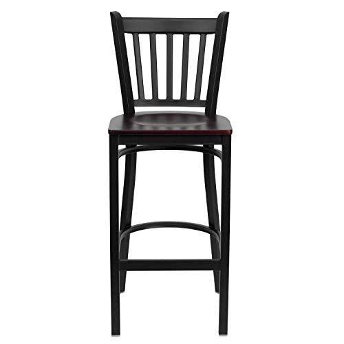 Black Vertical Back Metal Restaurant Barstool with Mahogany Wood Seat W4030