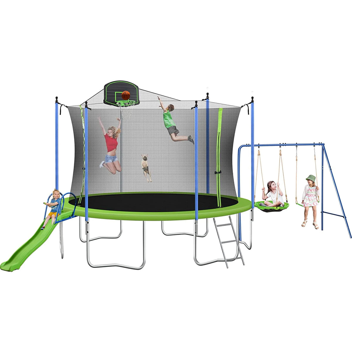 12/14FT Trampoline with Swing and Slide, 1000LBS Capacity Z152122