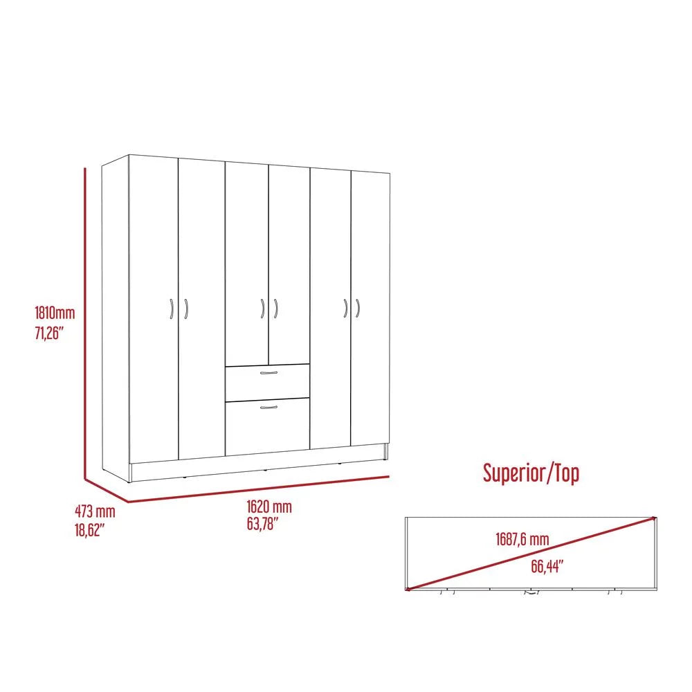 Black Wenge 6-Door Wood Armoire C65310