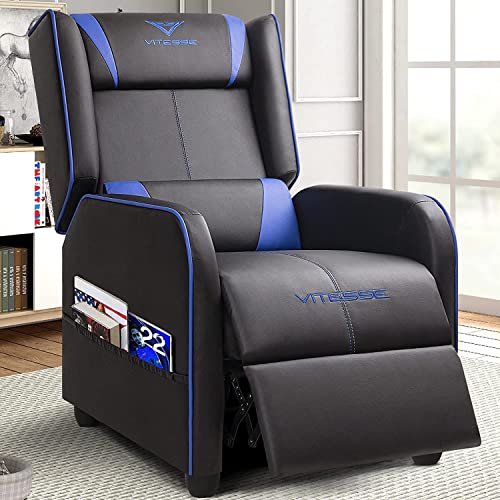 Blue PU Leather Gaming Recliner Chair O681