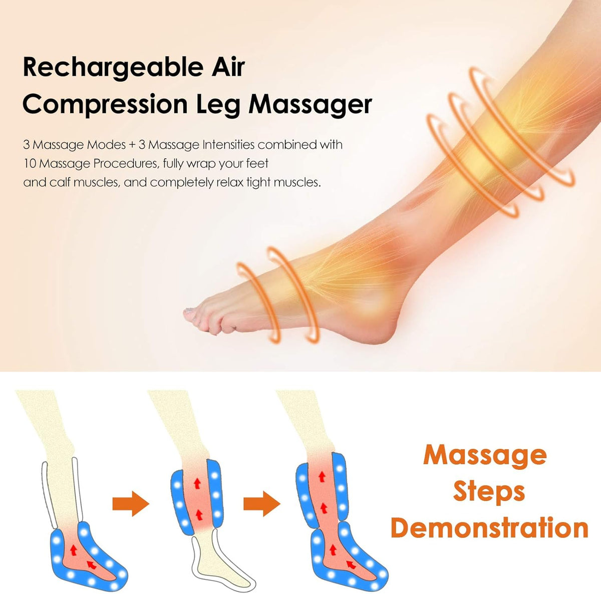 Rechargeable Air Compression Leg Massager for Foot and Calf Y13594