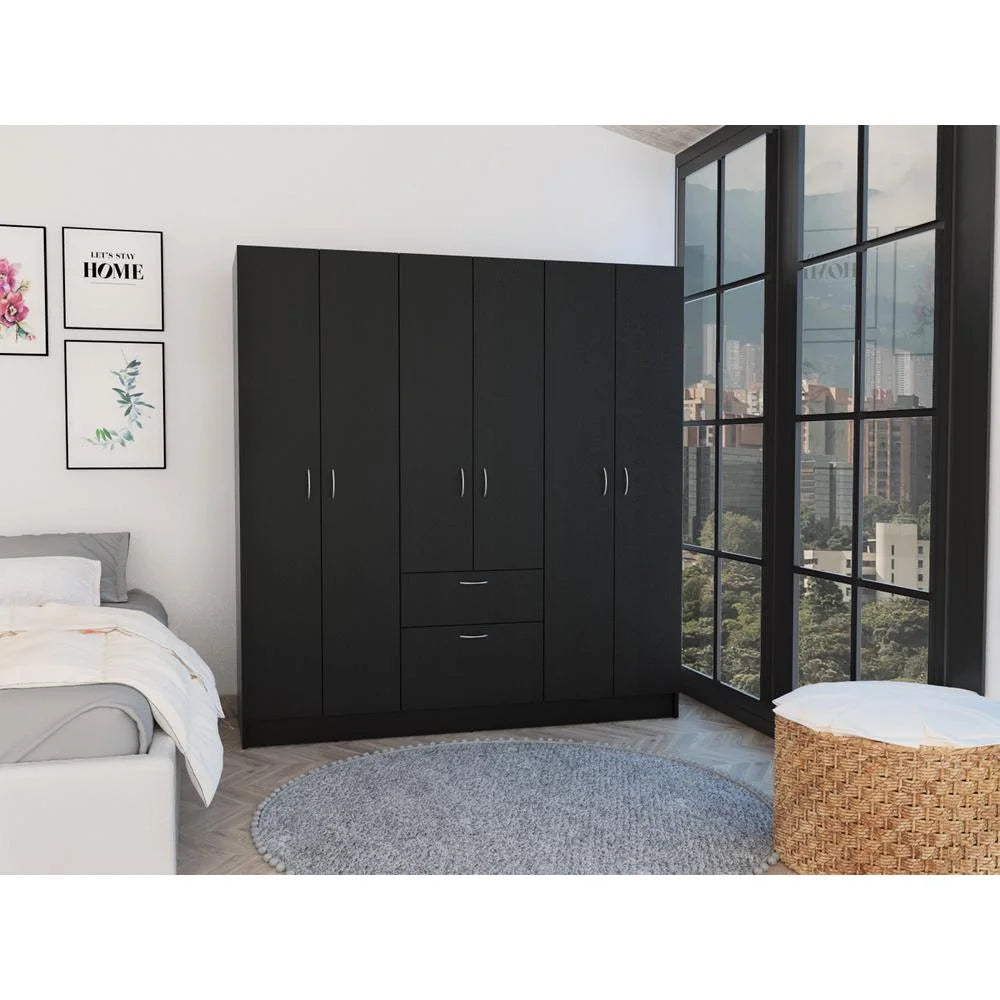 Black Wenge 6-Door Wood Armoire C65310