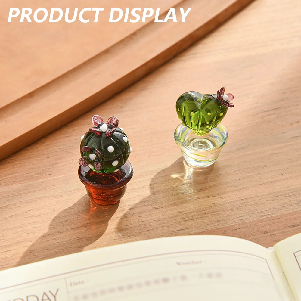 Handmade Blown Glass Cactus Figurines Desk Decorations Y5475