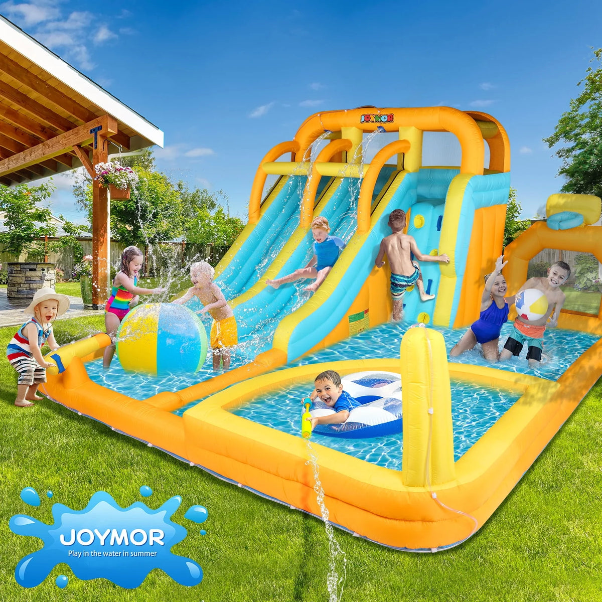 8-in-1 Inflatable Water Slide Park with Splash Pool L710454
