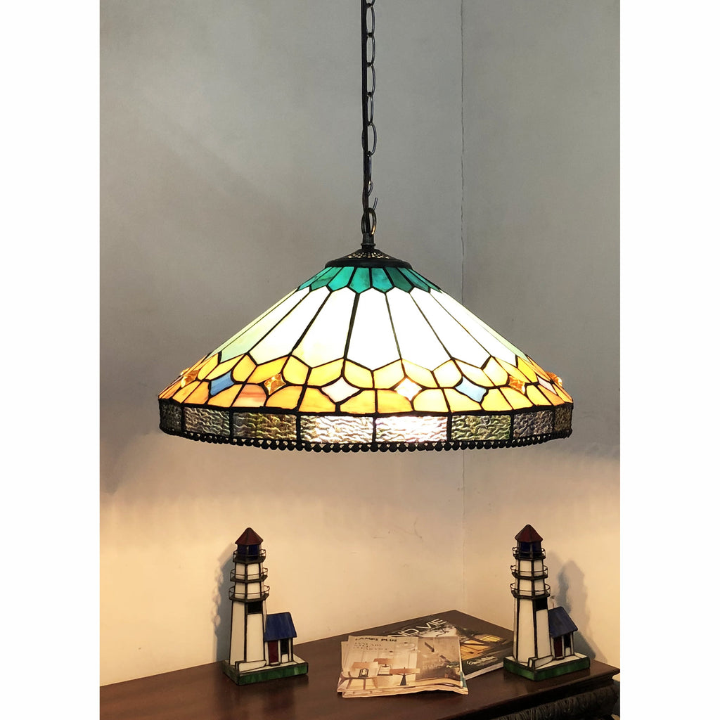 Tiffany-Style Stained Glass Ceiling Pendant 18" Height K835