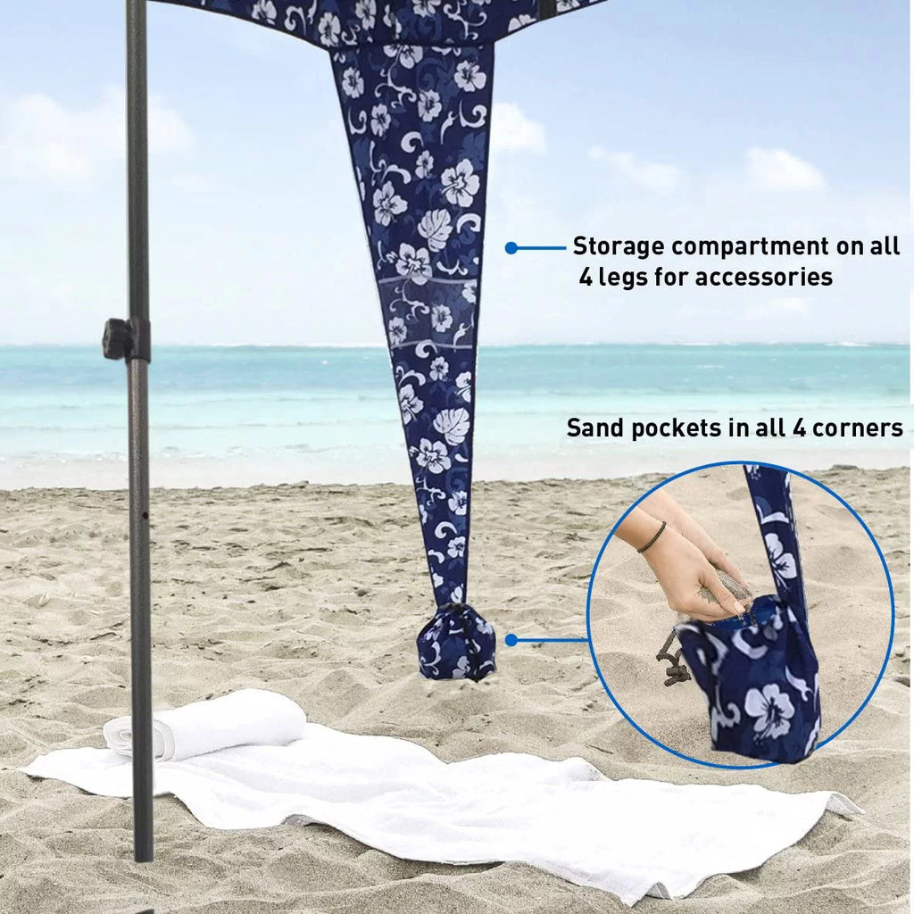 Beach Cabana Tent Shelter 2-3 Person Pop Up Canopy Umbrella Blue Flowers Z961561