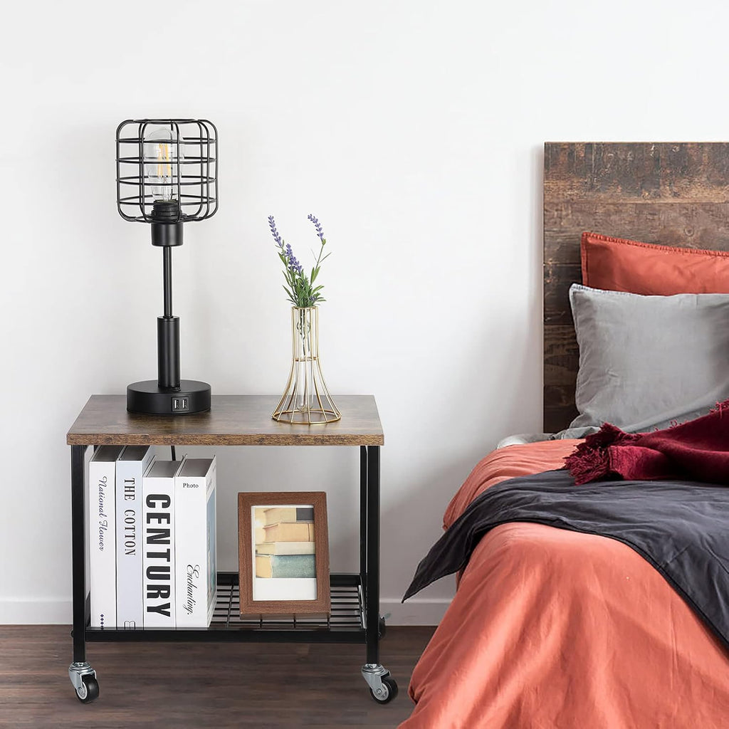 Rustic Brown and Black 2 Tier Printer Cart with Wheels H80185